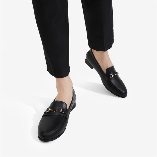 Chic Metallic Detail Loafers - BLACK PU - 4